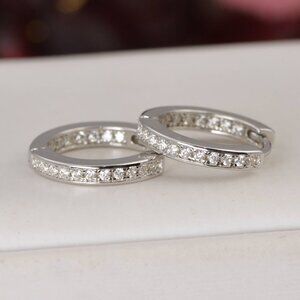 GRA Certified All Moissanite Inside Out Huggies Hoop Earrings 925 Sterling  #1